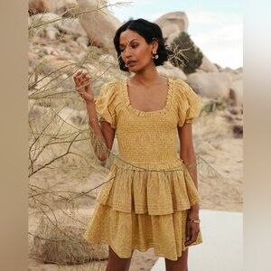 Cleobella Luna Smocked Mini Dress Camellia Yellow